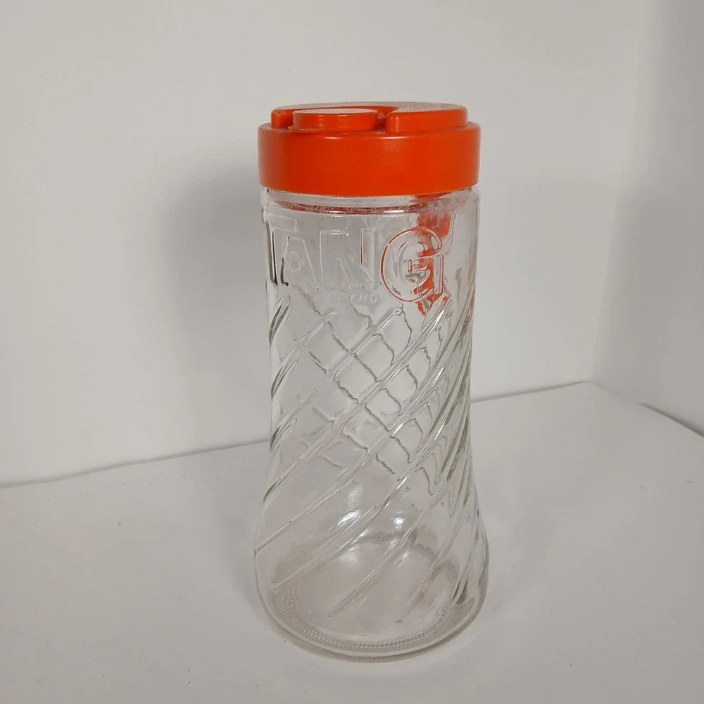 Vintage Anchor Hocking Glass Swirled Tang Pitcher with Orange Flip-Top Lid